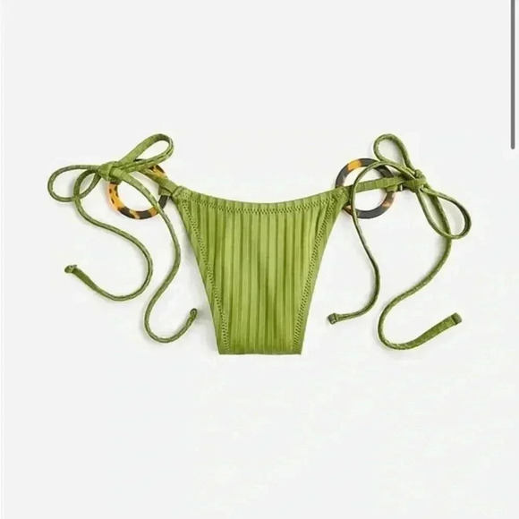 NWT J crew green Wide-rib curved-waist cheeky string bikini bottom with rings - Picture 1 of 7